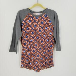 LuLaRoe Women's Star Pattern Crew Neck 3/4 Sleeve Stretch Randy Top Gray Size L